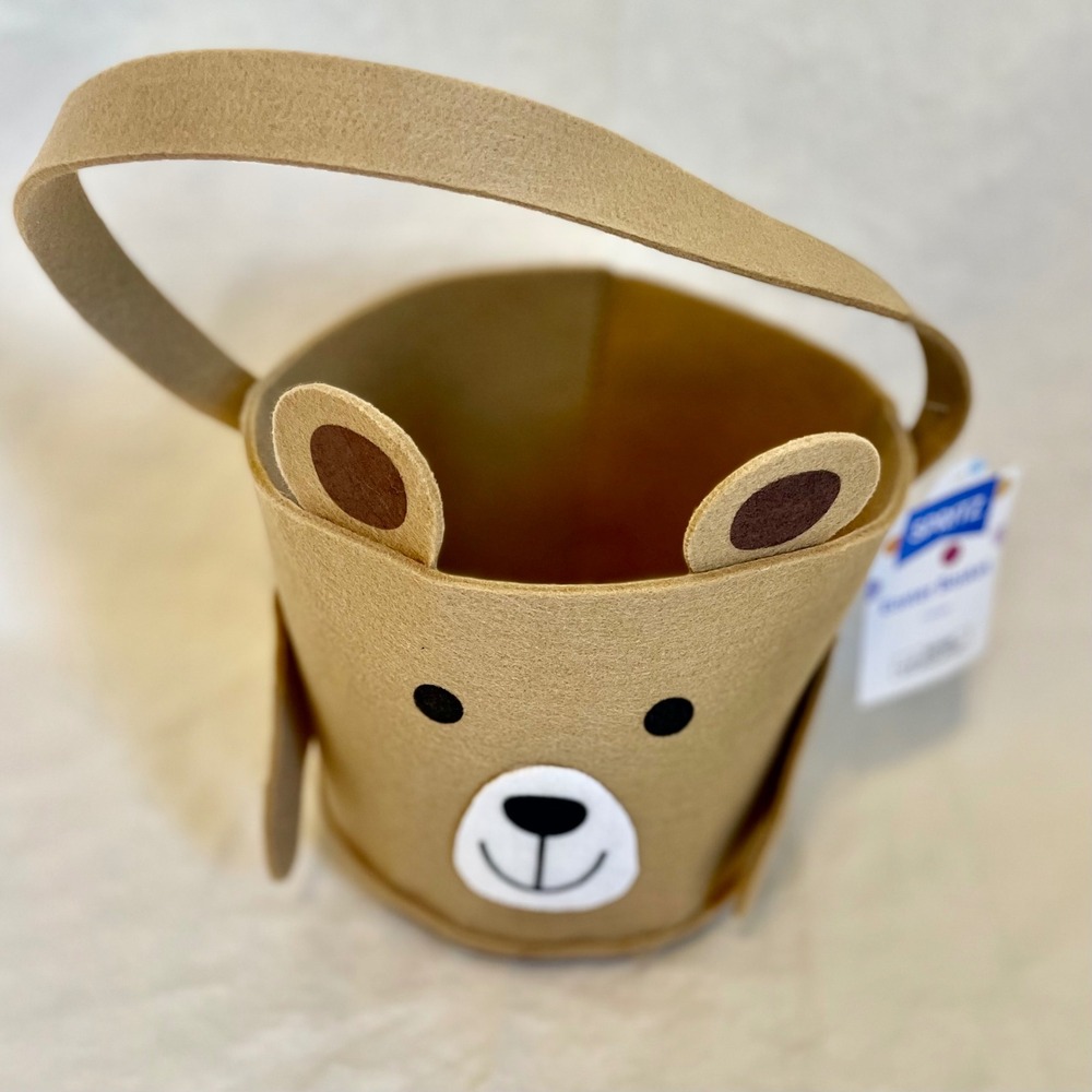 Spritz Easter Felt Bear Basket Brown Round Plush‎ Egg Hunt Pail with Handle NEW